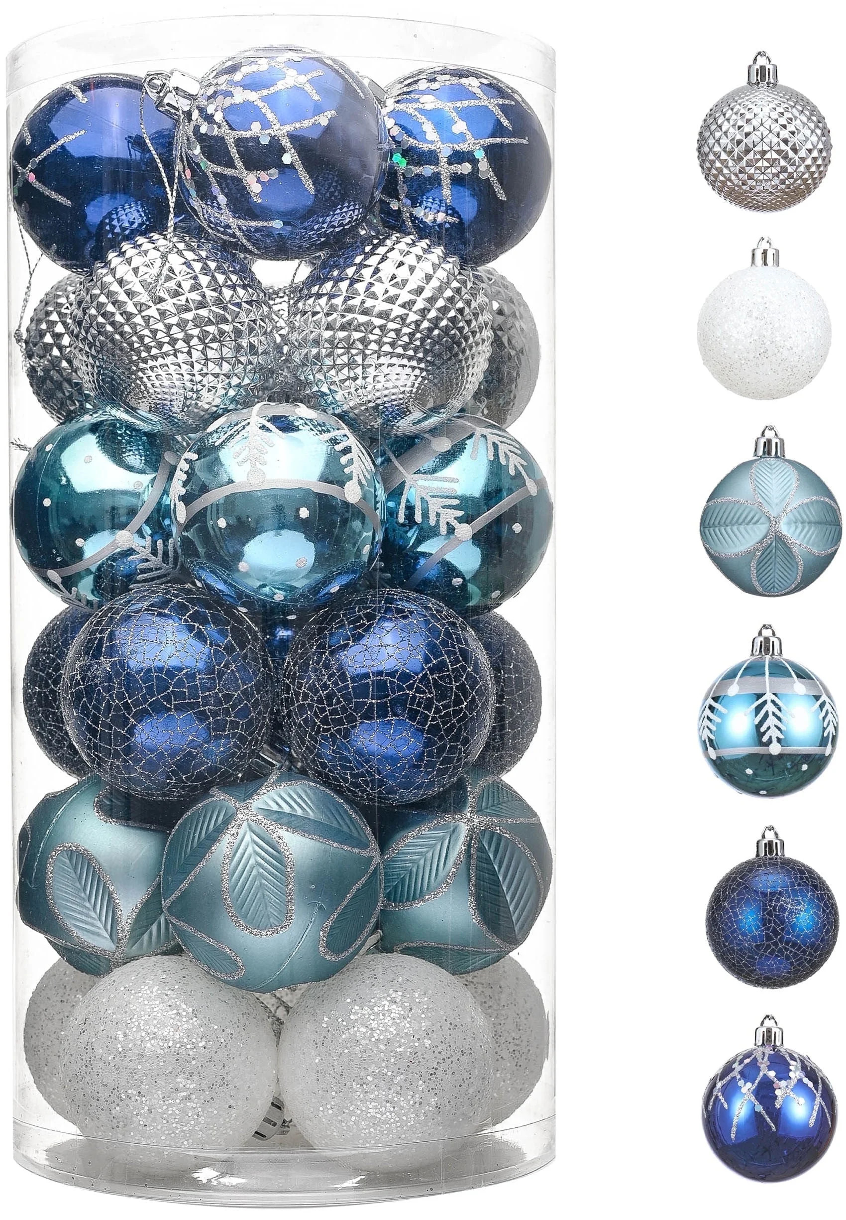 Valery Madelyn 30ct 2.36" Winter Wishes Silver and Blue Christmas Ball Ornaments, Shatterproof  O... | Walmart (US)