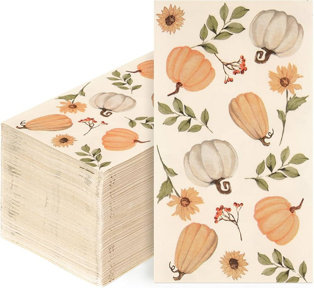 Homlouue 100 PCS Fall Napkins 3-Ply Pumpkin Disposable Napkins for Thanksgiving Harvest Fall Part... | Amazon (US)