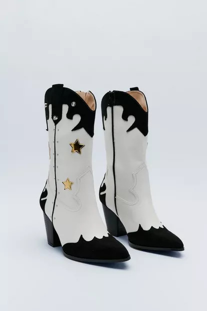 Faux Leather & Suede Heeld Western Boot | Nasty Gal (US)