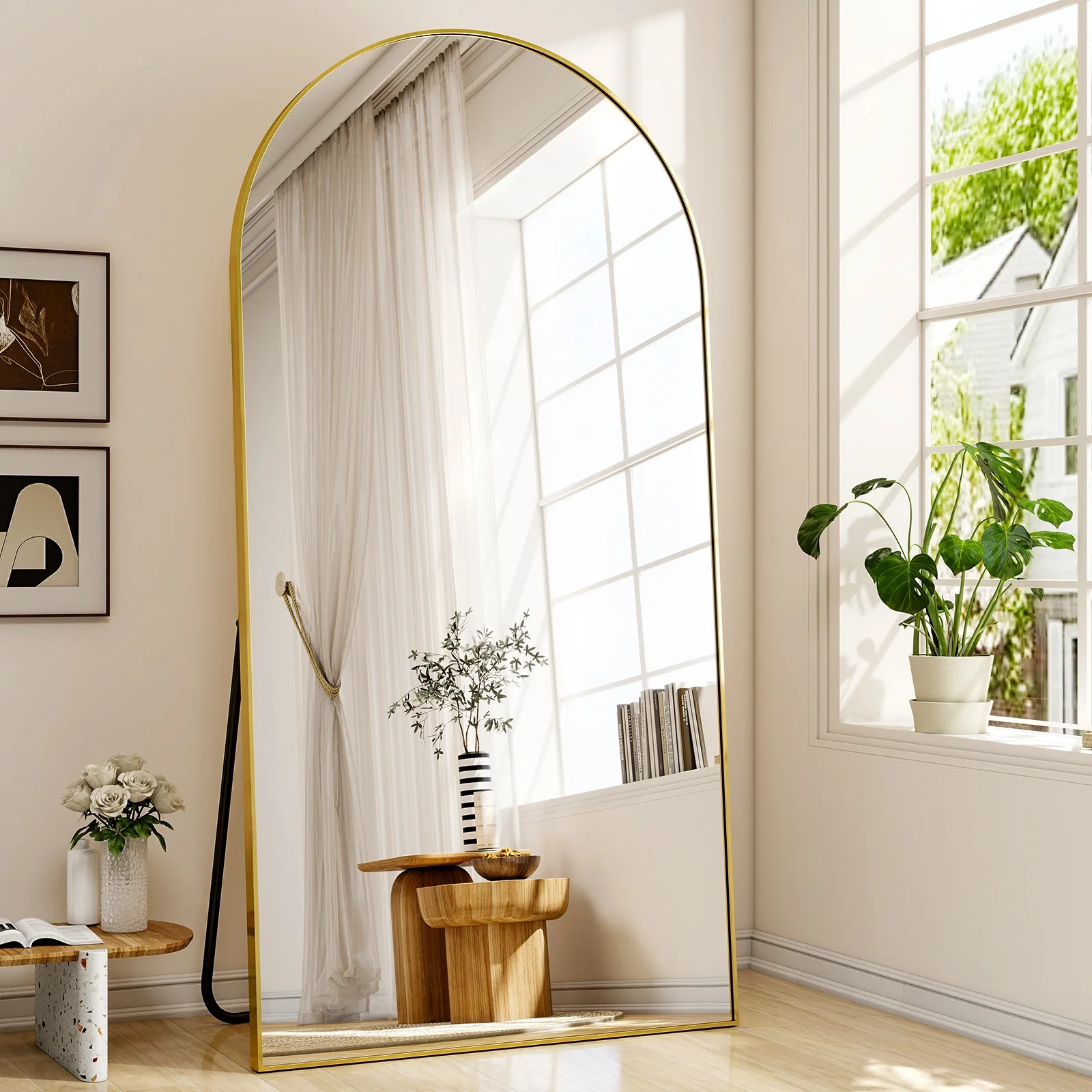 AUROMIR 77"x38" Arched Full Length Mirror Floor Mirror Full Body Standing Mirror, Gold | Walmart (US)