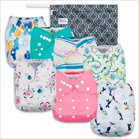 Sea'N Stars Baby Cloth Pocket Diapers 7 Pack, 7 Bamboo Inserts, 1 Wet Bag by Nora's Nursery Sea'n St | Walmart (US)