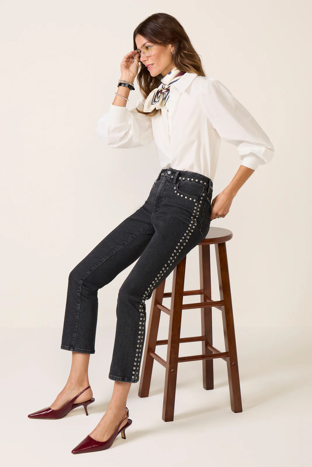 GOOD AMERICAN Women's Studded Legs Straight Jean, Black | Evereve