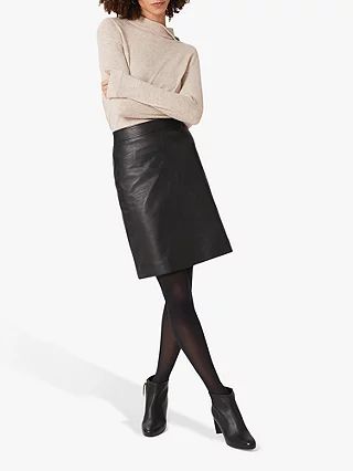 Hobbs Annalise Leather A-Line Skirt, Black | John Lewis (UK)