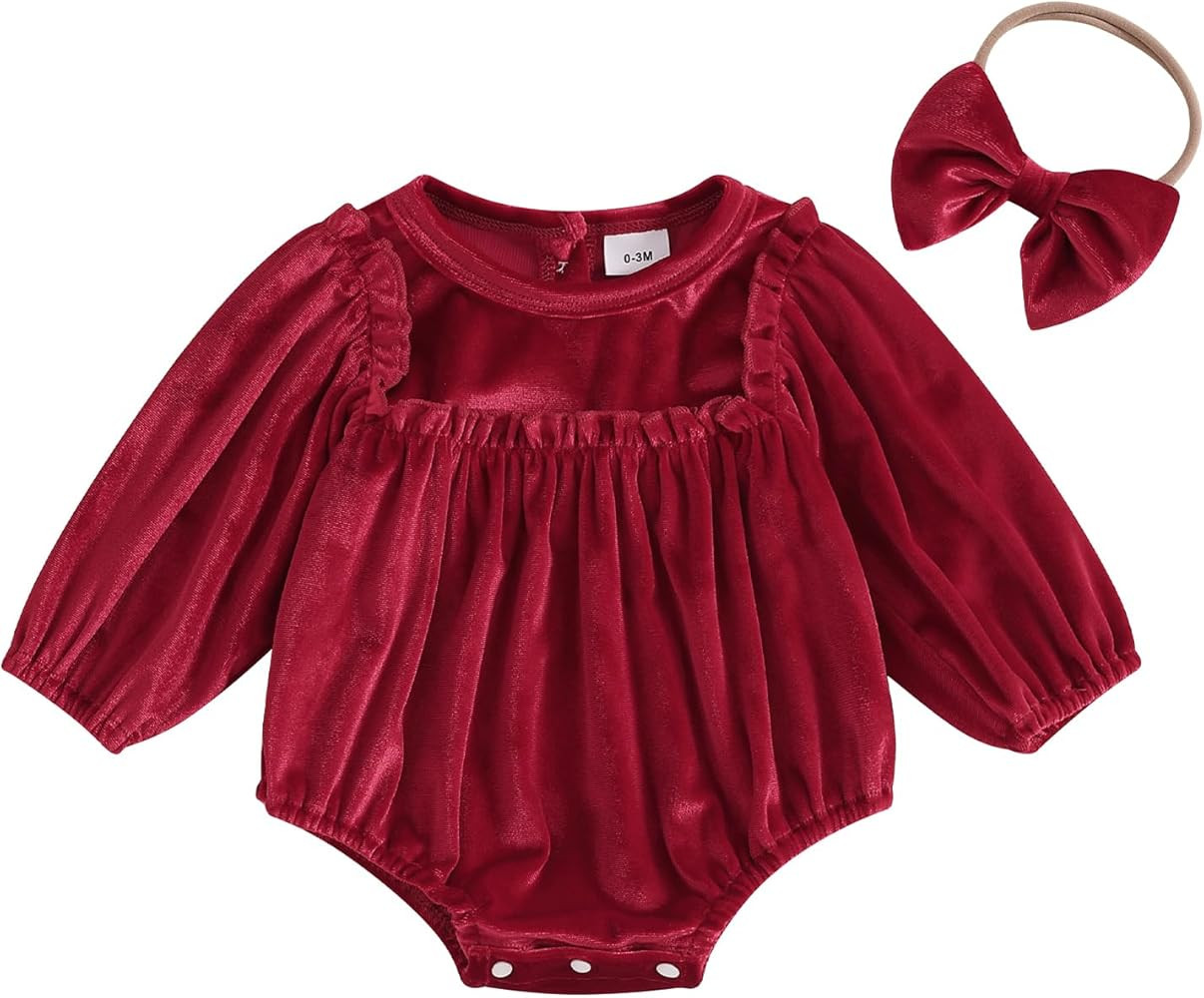 Thorn Tree Newborn Baby Girls Christmas Clothes Long Sleeve Velvet Ruffle Romper& Headband Fall W... | Amazon (US)