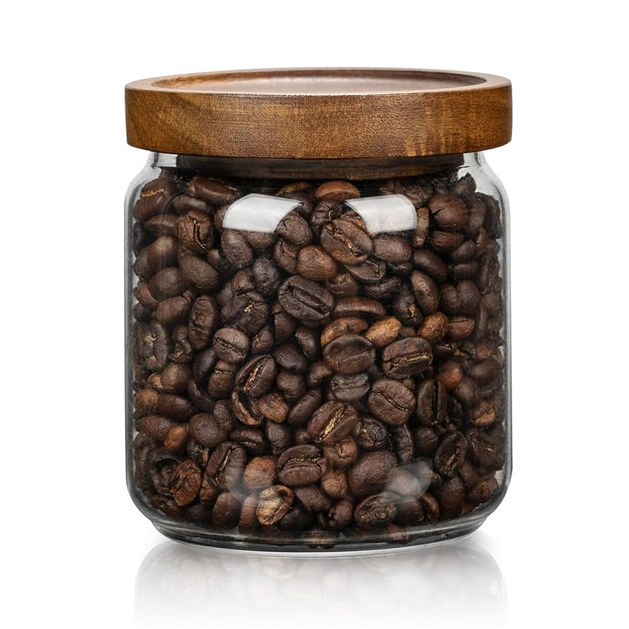 1 PC Small Glass Storage Jars with Airtight Lids, 17 fl oz (500ml) coffee container with Wooden L... | Amazon (US)