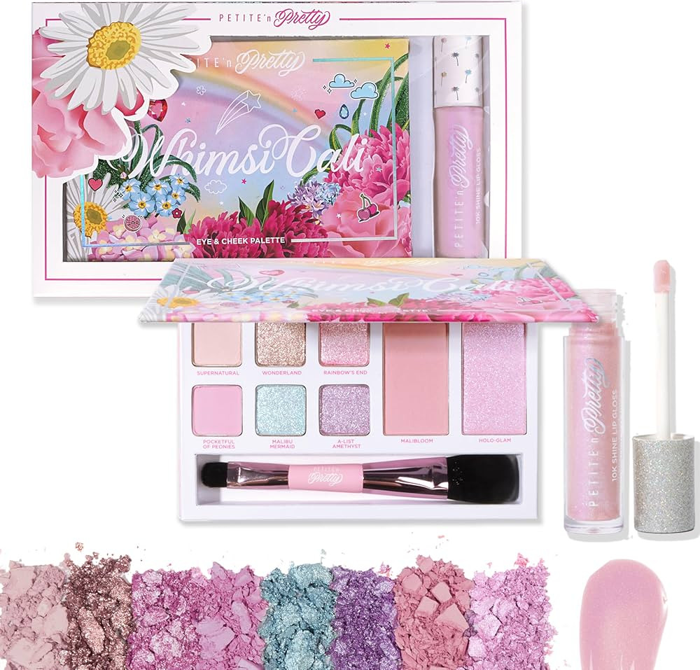 Petite 'N Pretty - WhimsiCali Eyeshadow & Cheek Makeup Palette and 10K Shine Lip Gloss Duo – Na... | Amazon (US)