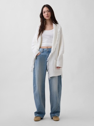 100% Cotton Oversized Fringe Shawl Cardigan | Gap (US)