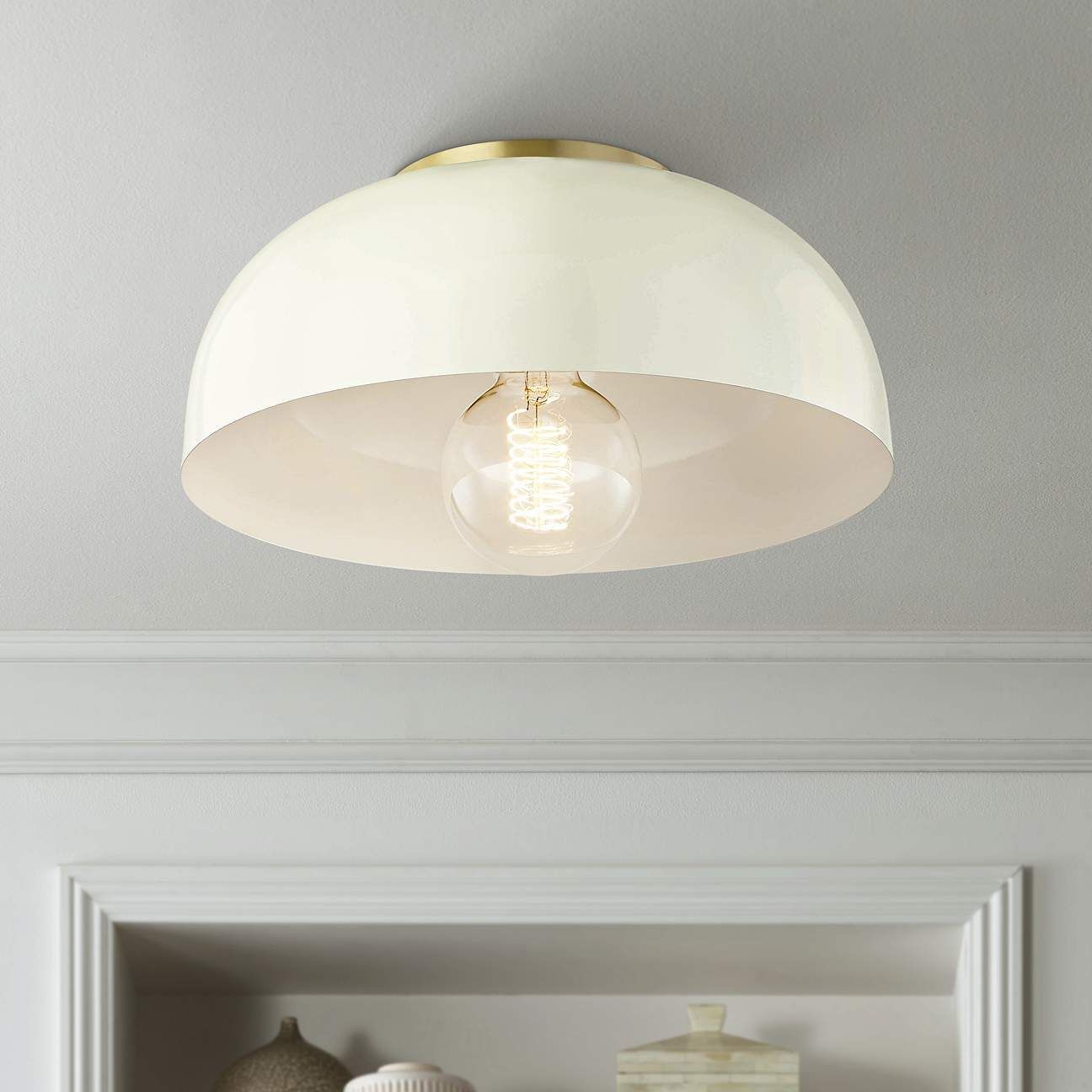 Mitzi Avery 11" Wide Aged Brass Ceiling Light w/ Cream Shade | LampsPlus.com