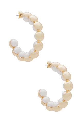 Ettika Pearl Inlay Gold Hoop Earrings in Pearl from Revolve.com | Revolve Clothing (Global)