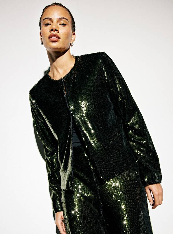 Green Sequin Embellished Co-ord Boxy Blazer 20 | Tu Clothing
