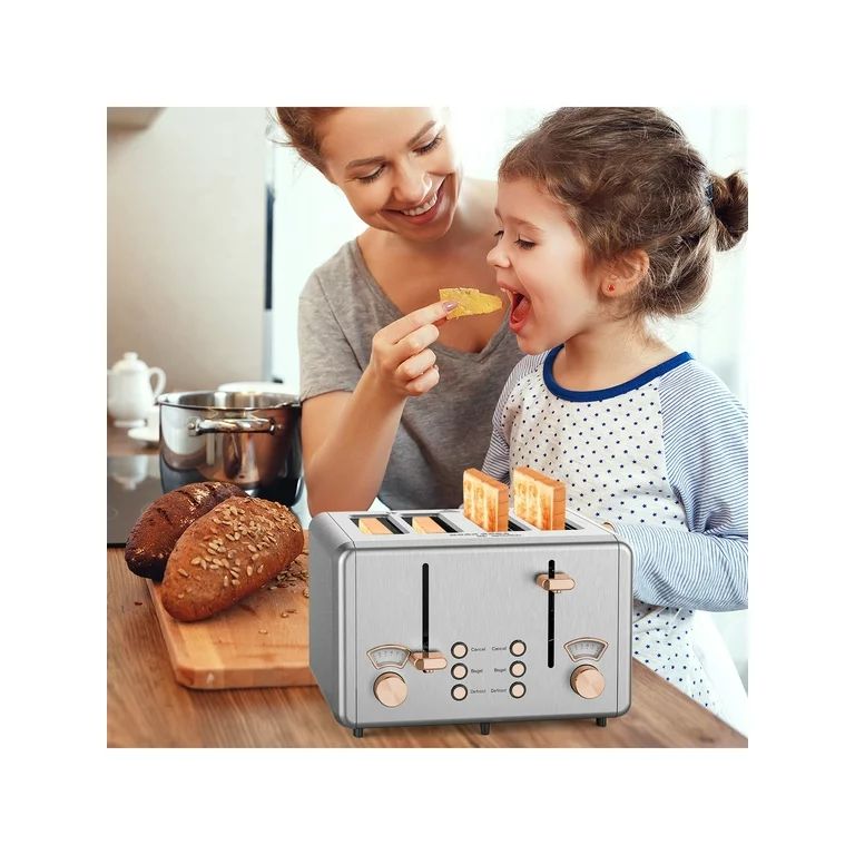 WHALL Toaster 4 Slice Stainless Steel,Toaster-6 Bread Shade Settings,Bagel/Defrost/Cancel Functio... | Walmart (US)