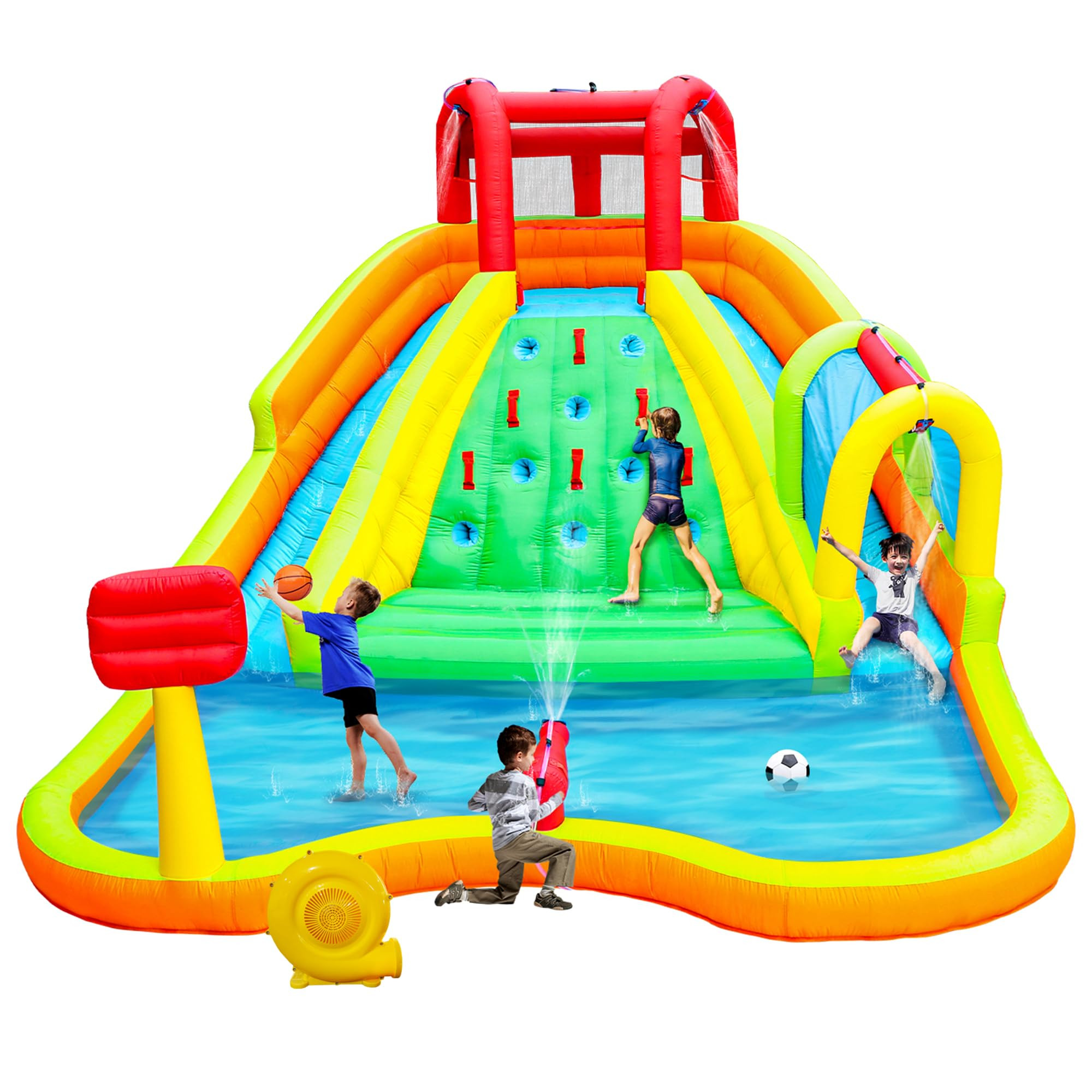 Inflatable Water Double Slides Park, Bounce House with Arched Water Gun Spray, Jumping Castle wit... | Amazon (US)