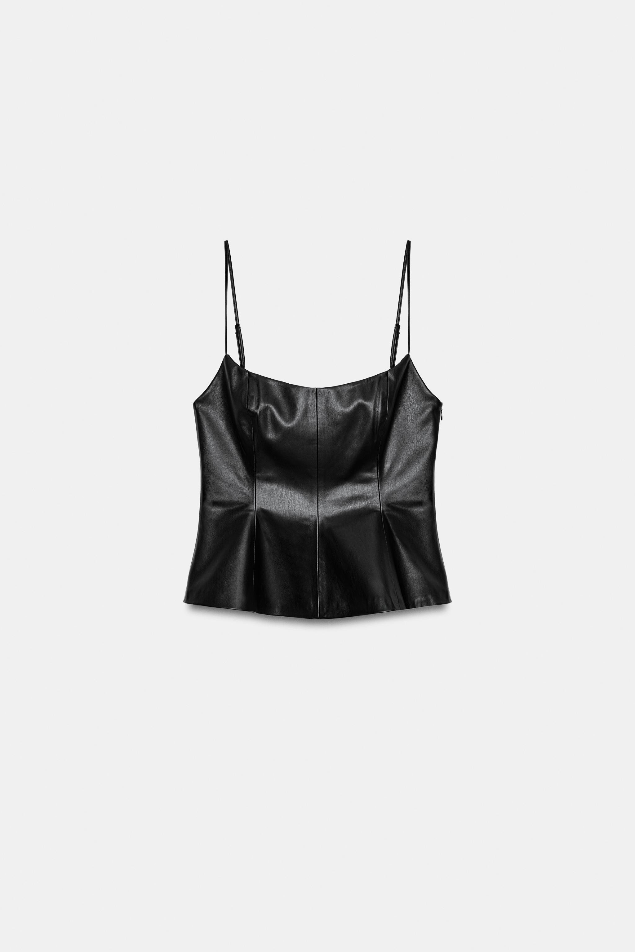 LEATHER EFFECT PEPLUM STRAP TOP | Zara AU