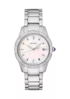 Seiko Women's Diamond Quartz MOP Dial Watch in Stainless Steel, Silver | Belk