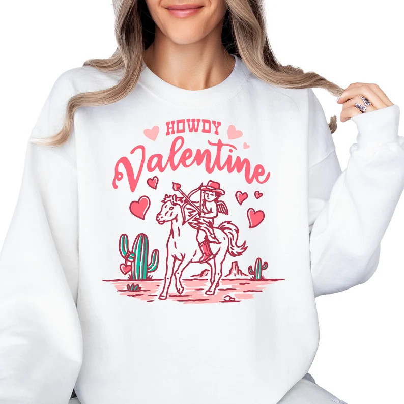 Howdy Valentine Valentine's Day Sweatshirt for Women, Galentine's Day Party Crewneck, Western Val... | Etsy (US)