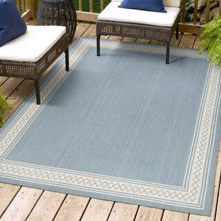 JONATHAN Y Lucia Classic Diamond Border Blue/Cream 5 ft. x 8 ft. Indoor/Outdoor Area Rug SMB207C-... | The Home Depot