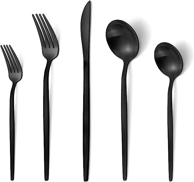 Matte Black Silverware Set, VANVRO 20-Piece Stainless Steel Flatware Set, Satin Finish tableware ... | Amazon (US)