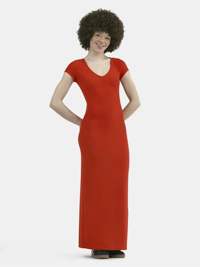 No Boundaries Bodycon Maxi Dress with Cap Sleeves, Women's | Walmart (US)