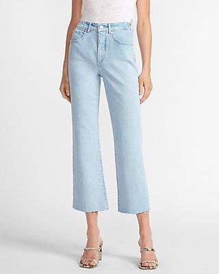 High Waisted Raw Hem Cropped Wide Leg Jeans | Express