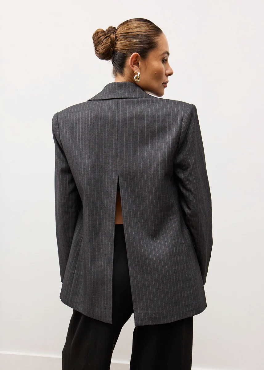 Maxim Open Back Blazer - Grey Pinstripe | Portier