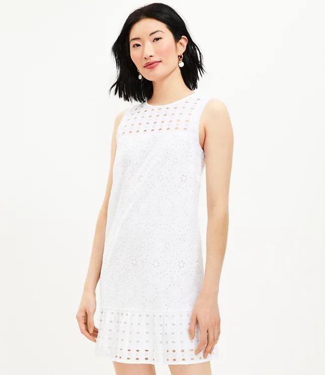 Eyelet Flounce Shift Dress | LOFT