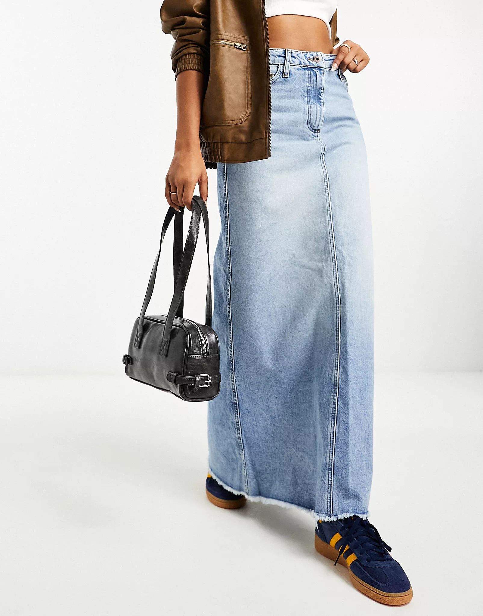 COLLUSION a-line long maxi denim skirt in vintage blue wash | ASOS (Global)