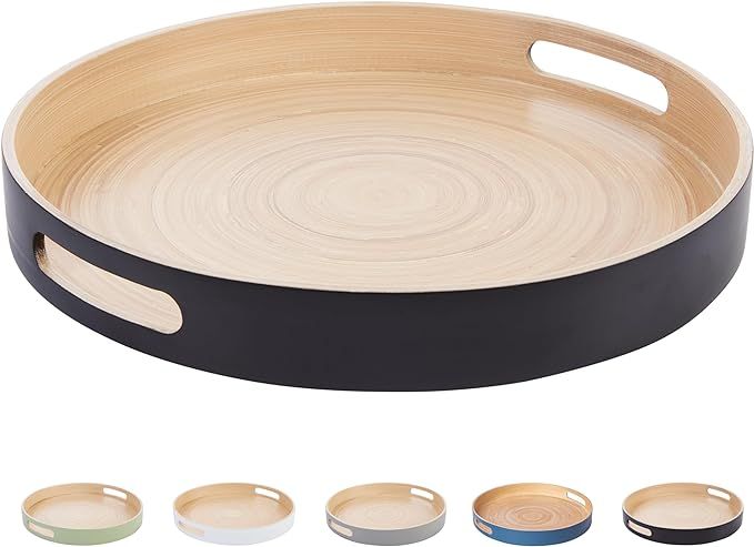 HABITAAS Decorative Tray for Coffee Table, Ottoman Tray, Round Wooden Tray, Serving Tray, Coffee ... | Amazon (US)