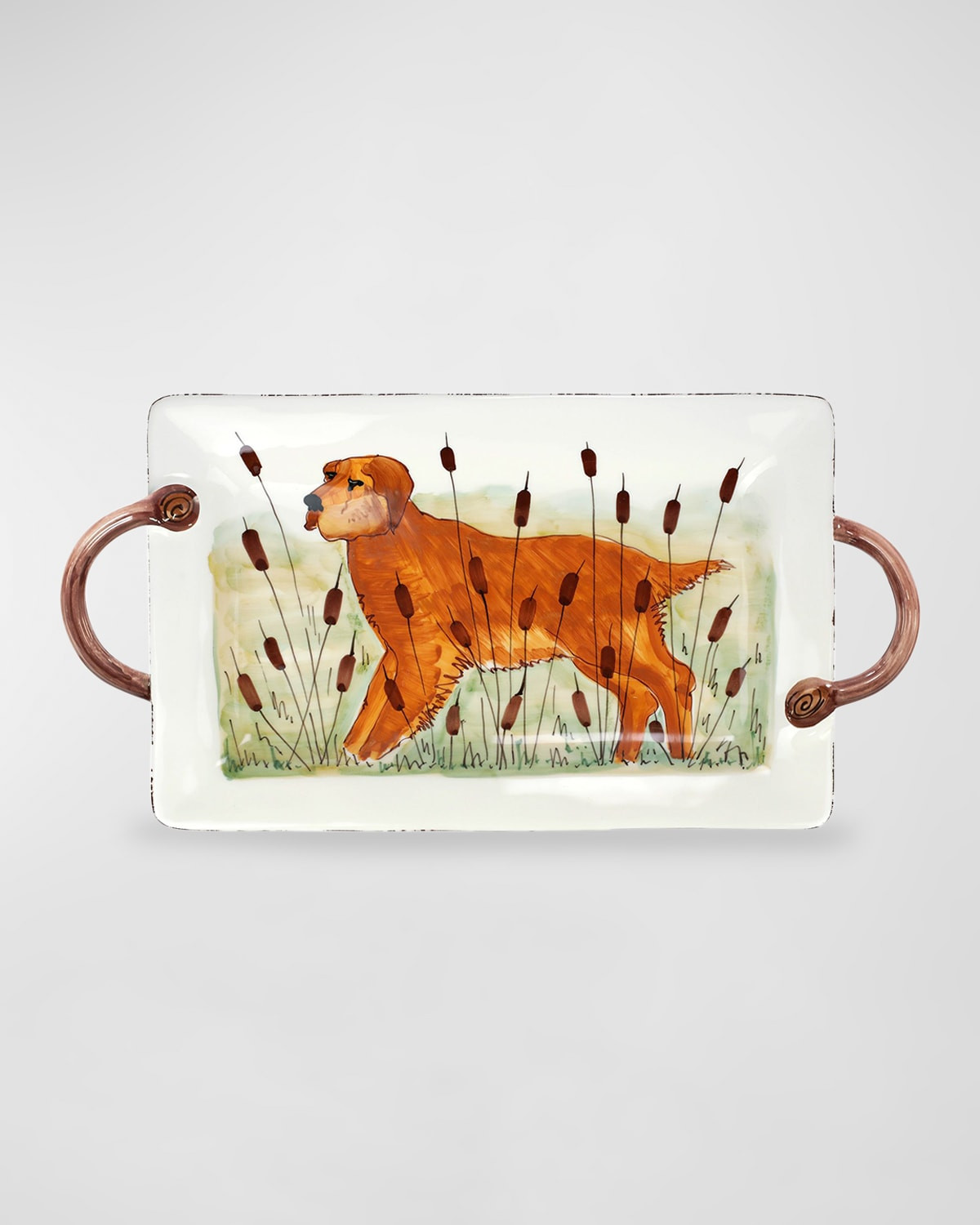 Wildlife Hunting Dog Handled Rectangular Platter | Horchow