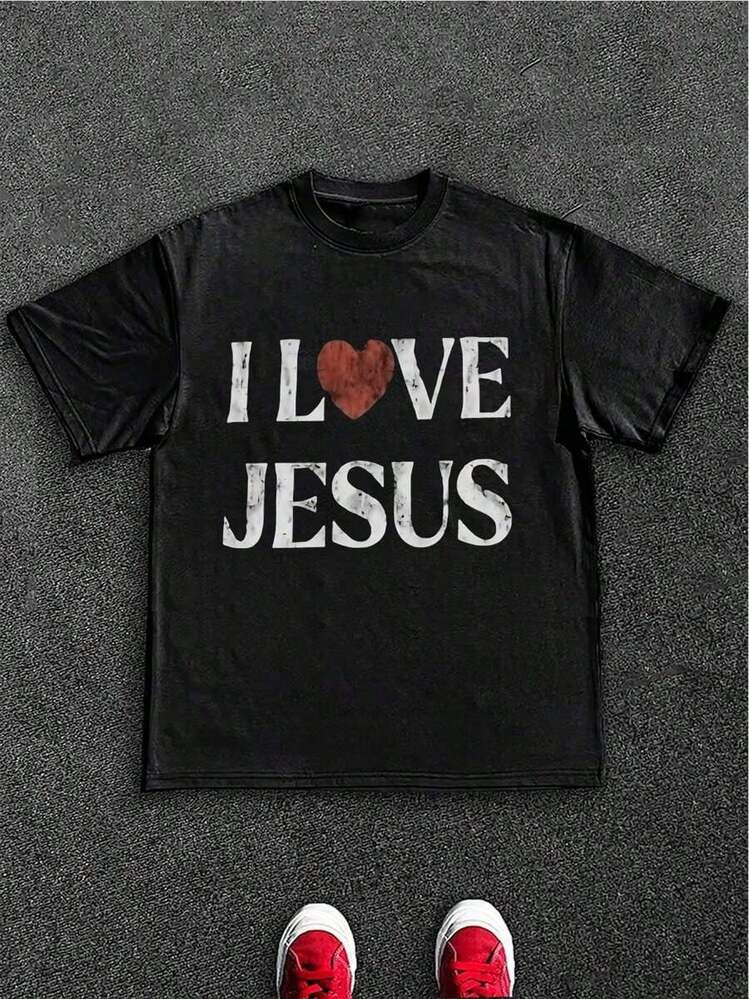 T-Shirt 100% Cotton I Love Jesus Distressed Graphic Print Perfect For Christian Daily Wear Is An ... | SHEIN