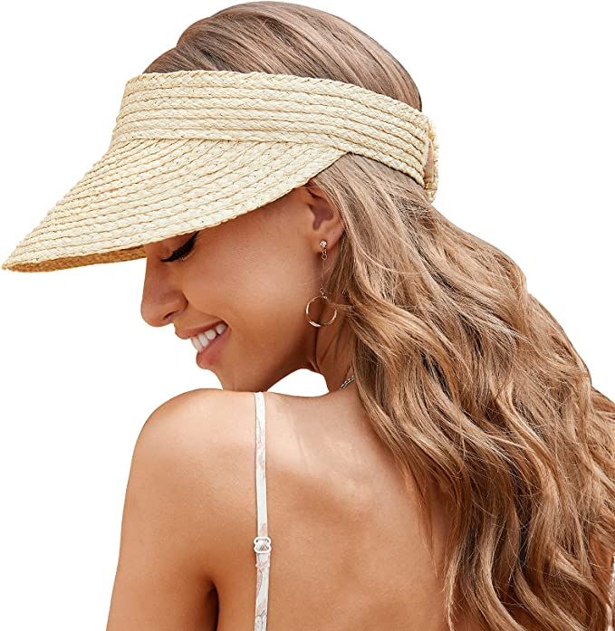 Straw Hats for Women, Visor Hats for Women Beach Hats for Women Sun Hat Womens Straw Hat Made of ... | Amazon (US)