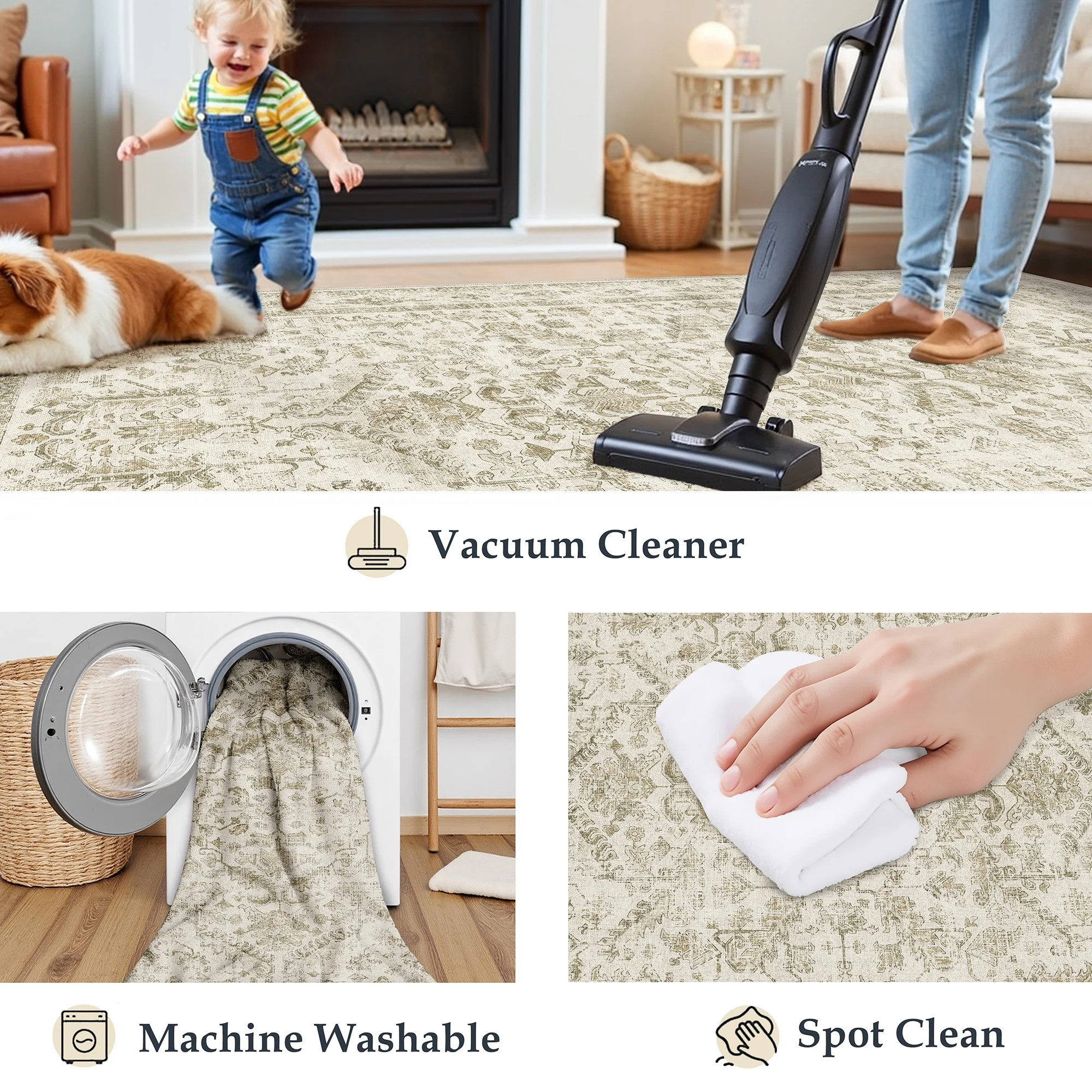 BERTHMEER 9'x12' Large Area Rug for Living Room Machine Washable Bedroom Rugs Distressed Vintage ... | Walmart (US)