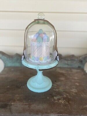 New BUNNY BOULEVARD Glass Cloche Dome Cake W Eggs & Macarons Pastel Easter Decor  | eBay | eBay US