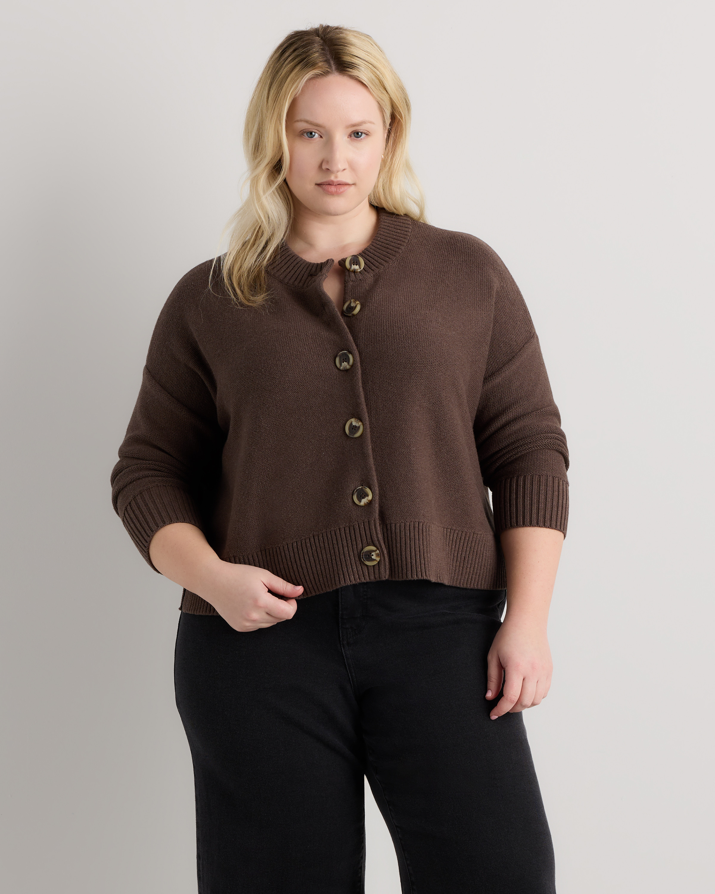 Quince | Women's Cropped Cardigan Sweater in Camel, Size 3X, Organic Cotton | Quince