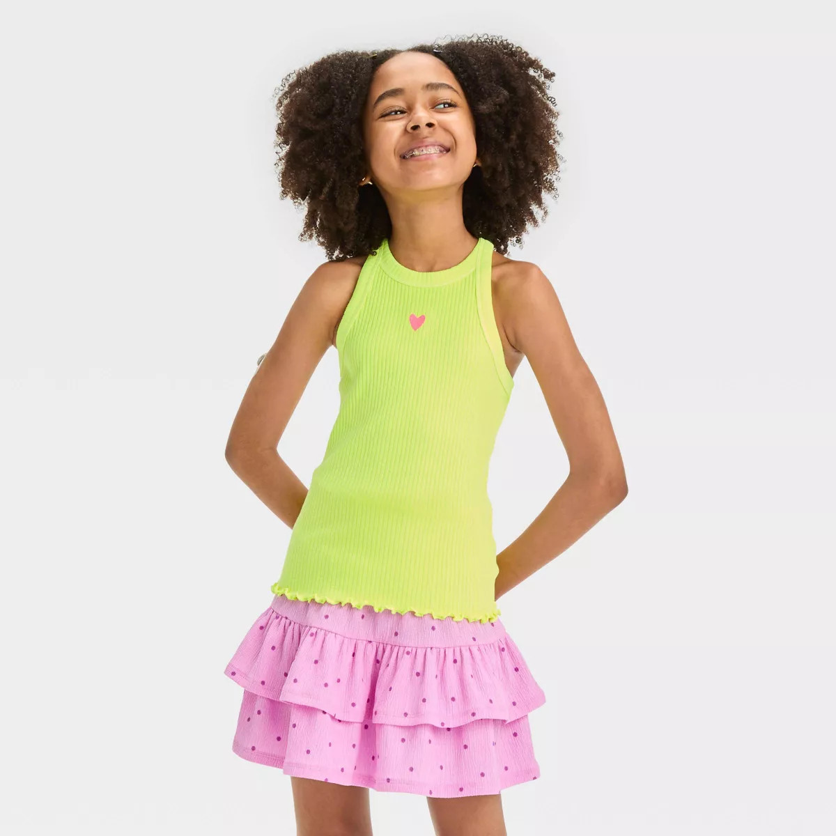 Girls' High Neck Ribbed Tank Top - Cat & Jack™ Neon Yellow S | Target