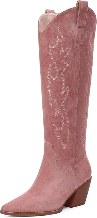 iiimmu Cowgirl Boots Women Knee High Boots Pointed Toe and Block Heel Cowboy Suede and Faux Leath... | Amazon (US)
