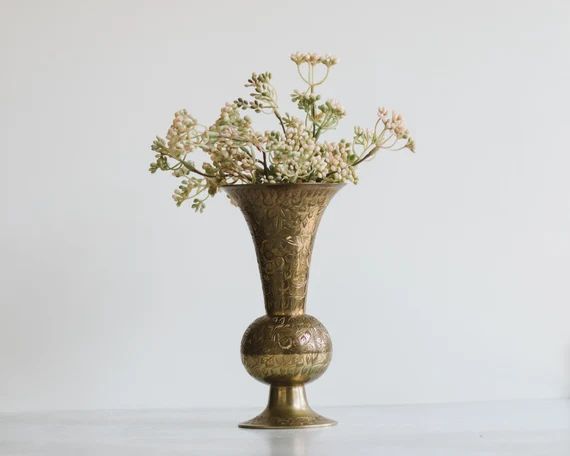 Vintage Bohemian Etched Brass Vase | Modern Boho Wedding Decor | Etsy (US)