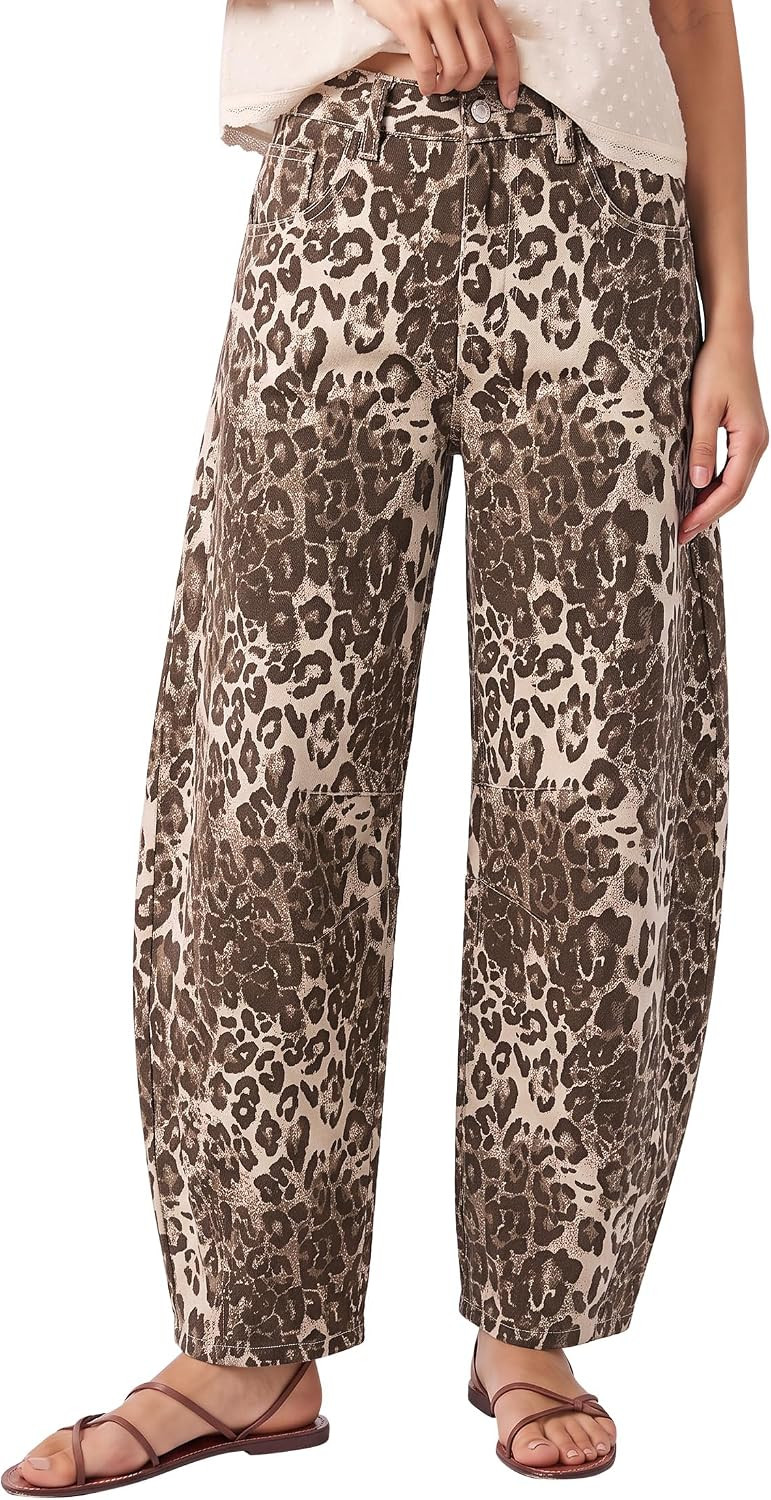 luvamia Barrel Jeans Women High Waisted Baggy Leopard Cheetah Denim Pants | Amazon (US)