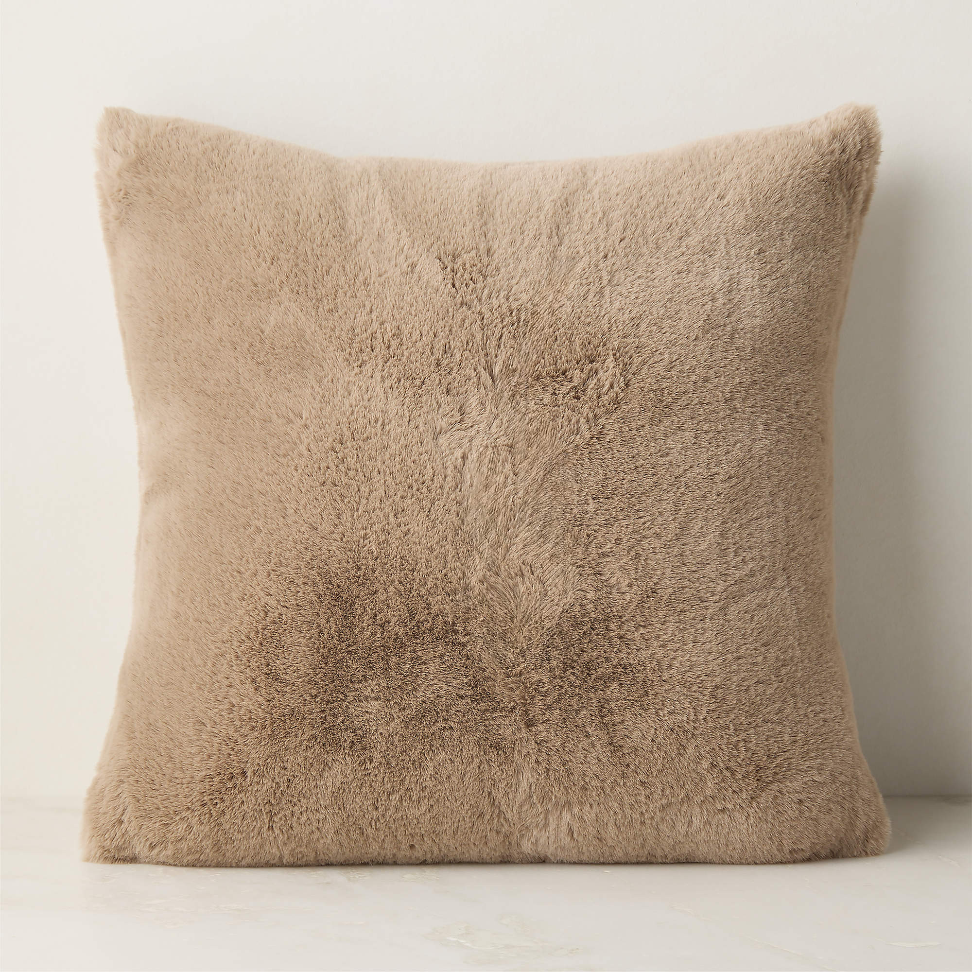 Astor Light Brown Faux Fur Throw Pillow Cover with Down Alternative Insert 20"x20" + Reviews | CB... | CB2
