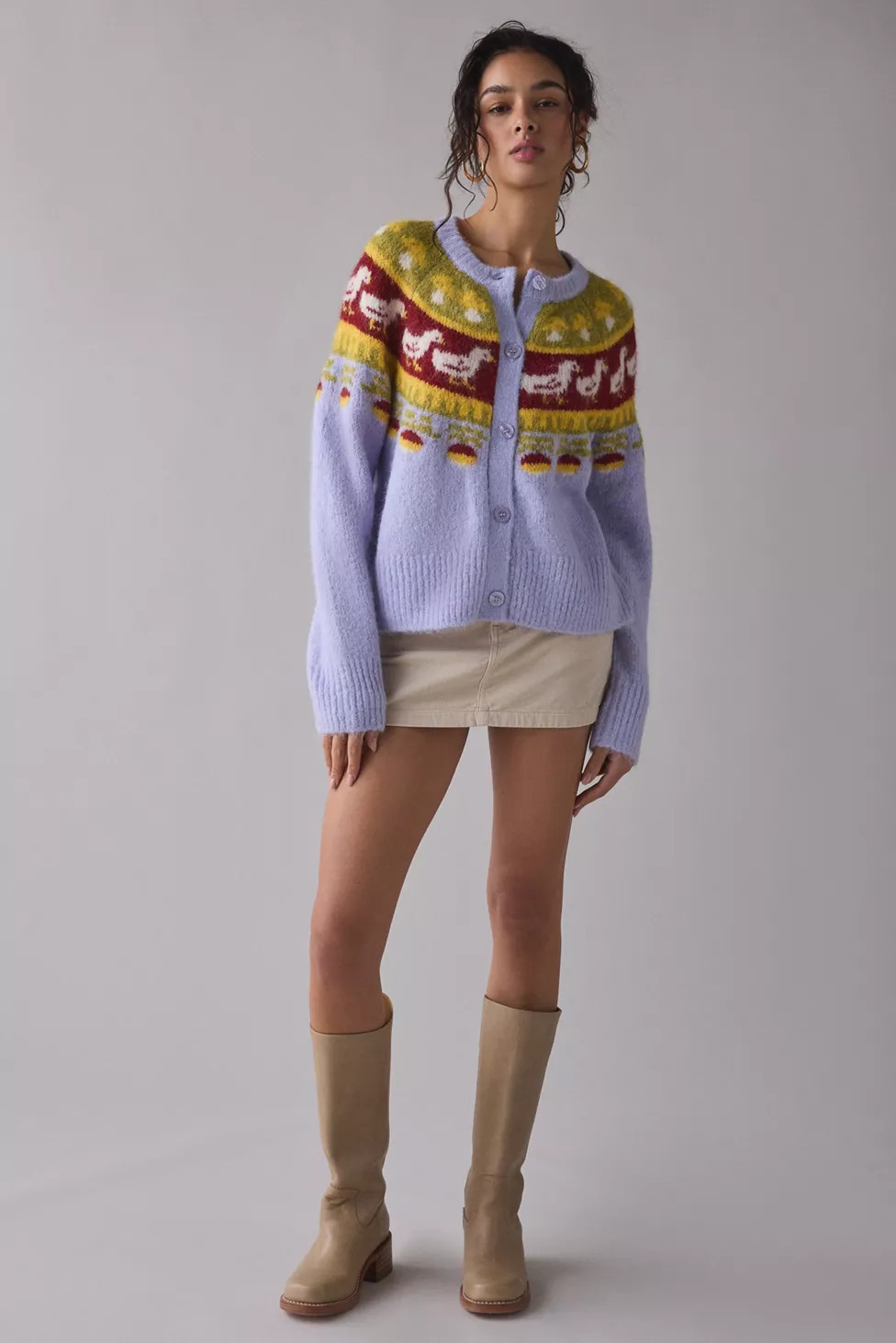 BDG Becca Goose Icon Fair Isle Brushed Knit Oversized Cardigan | Urban Outfitters (US and RoW)