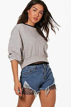 Amaya Fishnet Distressed Denim Shorts | Boohoo.com (US & CA)