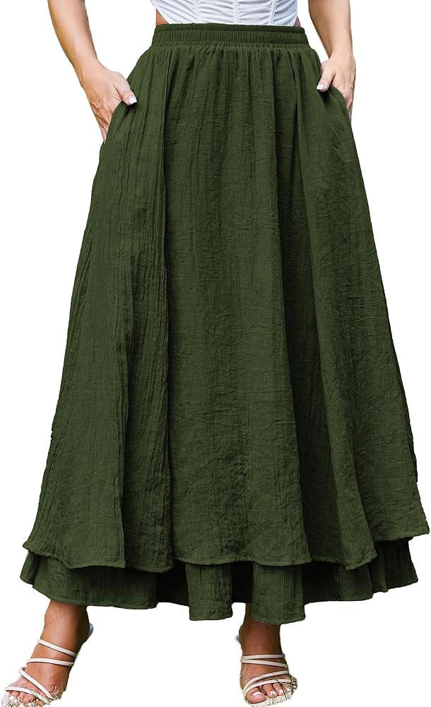 Scarlet Darkness Renaissance Maxi Skirt for Women Flowy Long Boho Skirts with Pockets | Amazon (US)