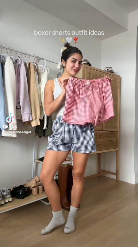 Absolutely loving this boxer short trend, remind me of classic linen shorts, but a little bit different and cuter. Here are some ways that I would wear them! Love, making them a little dressier with a button up cardigan, or super casual with a T-shirt. Linked as much I could :) 

Shorts - I sized up twice from an M to an XL! They run small 

#LTKFestival #LTKfindsunder50 #LTKSeasonal