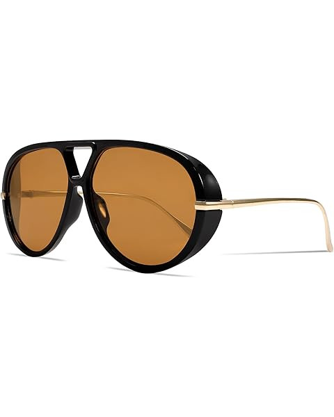 Retro Gold Aviator Sunglasses for Women Men, 2025 Metal Oversized 70s Aviators Black Sun Glasses | Amazon (US)