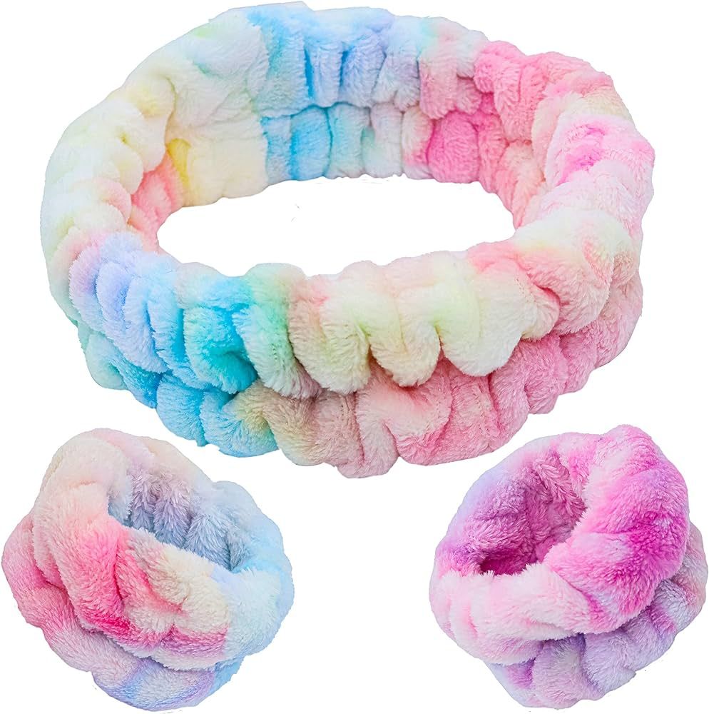 FROG SAC Puffy Headband and Wristbands - Rainbow Tie Dye Skincare Accessories for Women and Girls | Amazon (US)