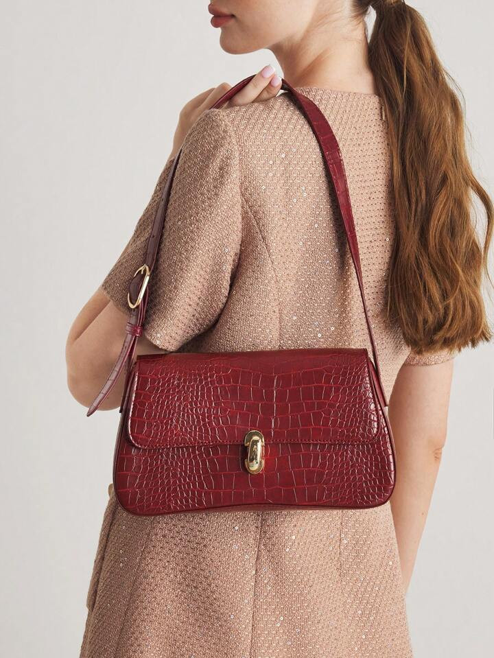 MOTF PREMIUM CROCODILE EMBOSSED SHOULDER BAG, CHRISTMAS COMMUTE BAG, VALENTINES | SHEIN