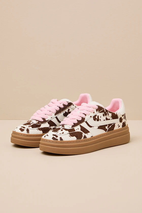 Dodge Brown Multi Cow Print Leather Sneakers | Lulus