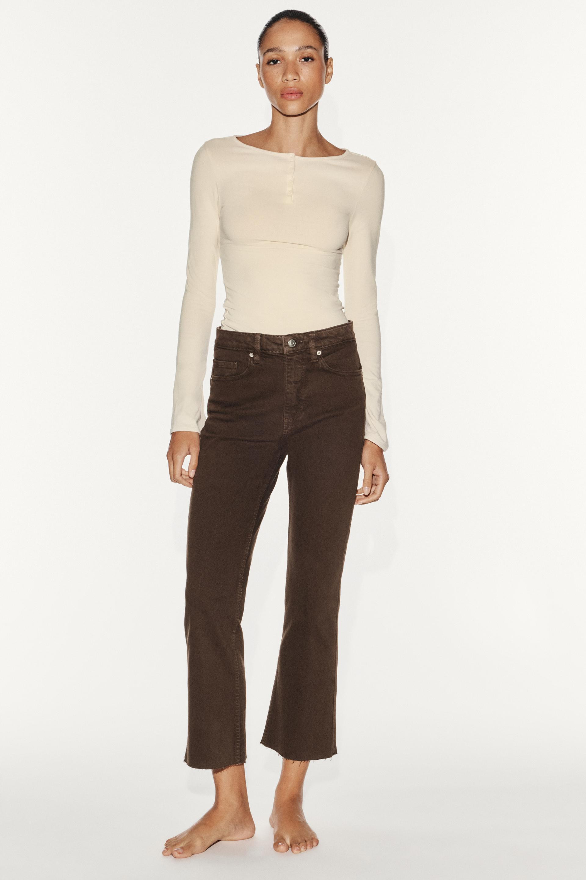 Zara - Trf High-Waisted Cropped Flare Jeans - Brown - 26 (Us 2) - Woman | Zara US