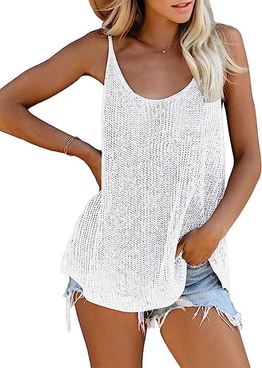 BLENCOT Women Casual Knit Tank Tops Scoop Neck Basic Solid Flowy Sleeveless Shirts Strappy Blouse... | Amazon (US)