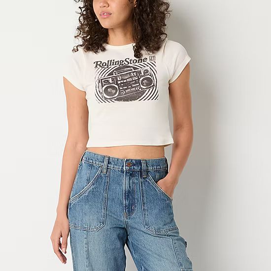 Ripple Junction Rolling Stone Vinyl Records Baby Tee Womens Crew Neck Short Sleeve Crop Top Junio... | JCPenney