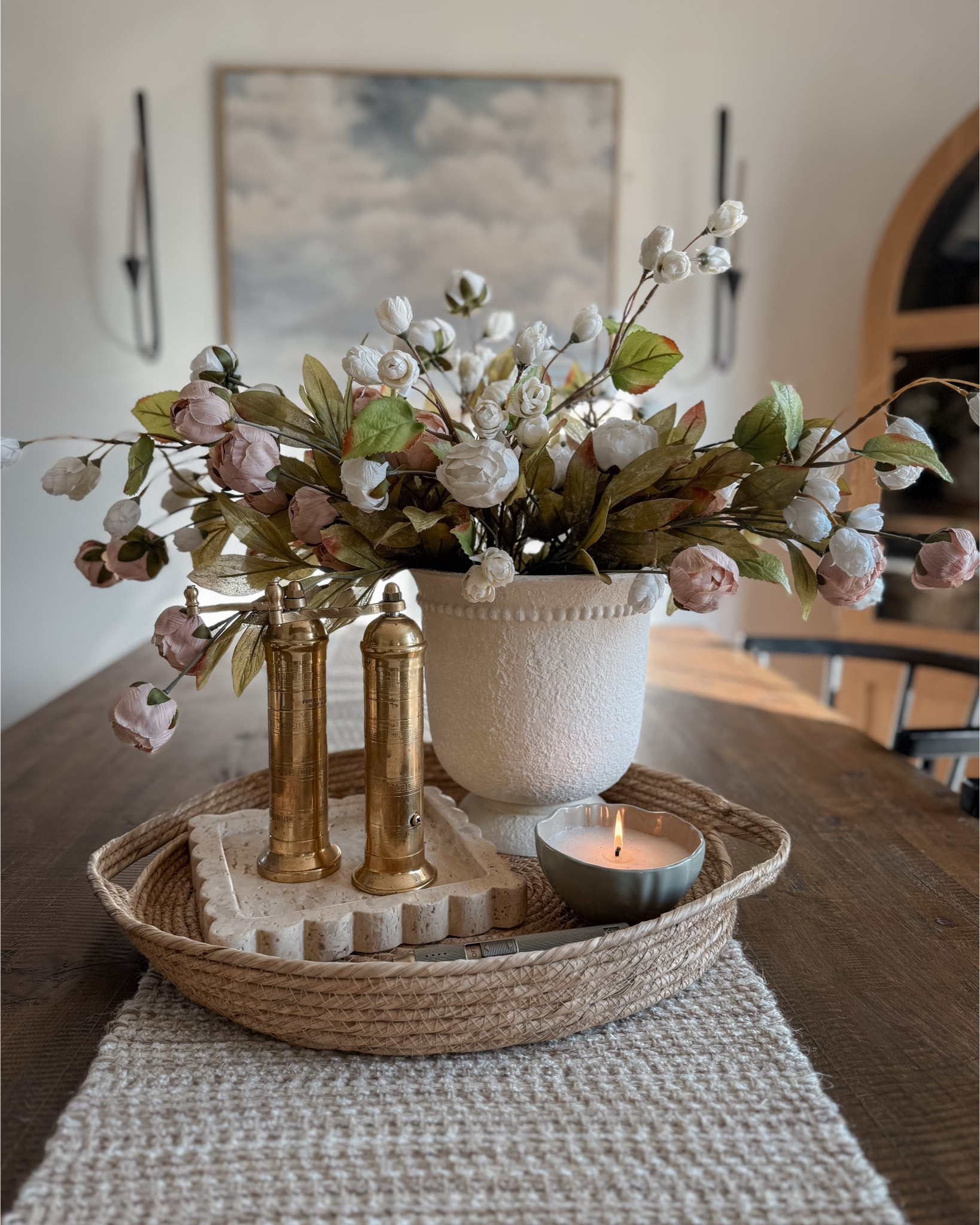 Dining table centerpiece tray styling idea 🤍

#LTKSaleAlert #LTKHome #LTKSeasonal
